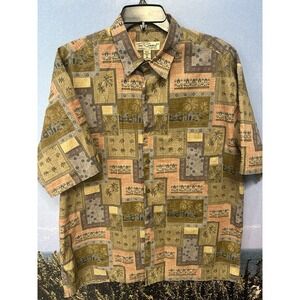 Tori Richard Shirt Mens L Green Palm Print USA Made Hawaiian Cotton Lawn‎ Resort